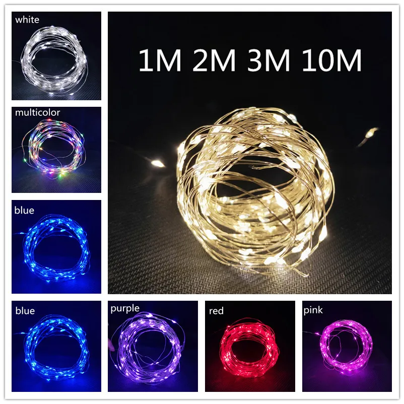 1m/2m/3m/10m LED Outdoor Light String Fairy Garland Battery Power Copper Wire Lights For Christmas Festoon Party Wedding