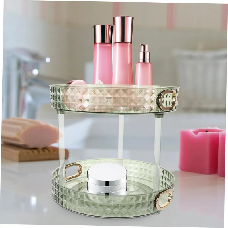 

Настольная двухслойная полка для ухода за кожей, вращающийся ящик для хранения косметики, прочный, прочный, принадлежности для организации красоты, экономия места