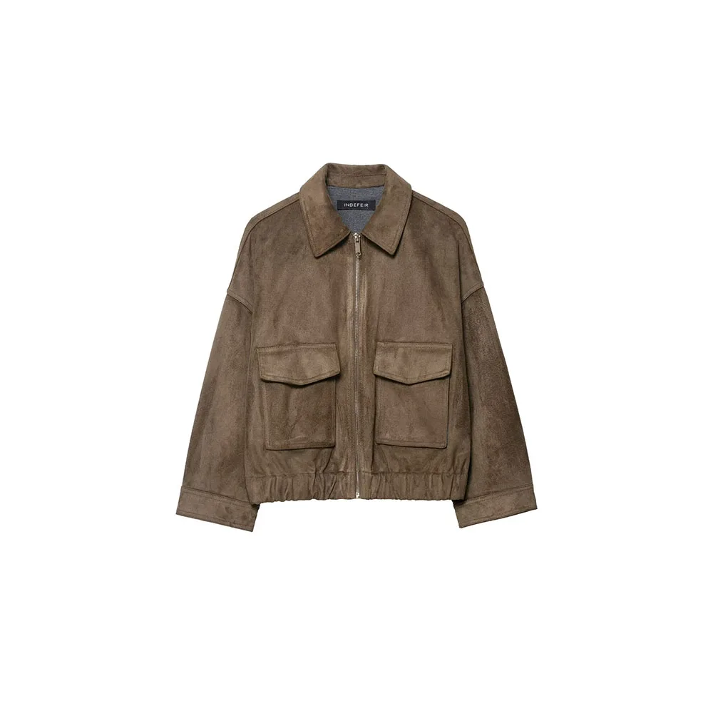 

Осенняя новая женская модная замшевая куртка с текстурой, куртка