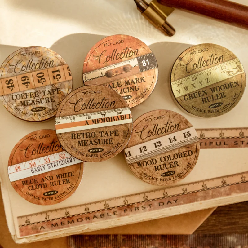 Mr Paper Tape Measure Collection Series Washi Tape Vintage Style Beauty Decorative Tape DIY Handbook Material Diary 6rolls in