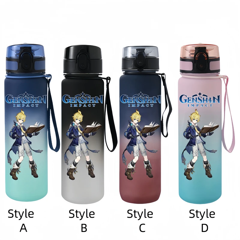 650ML Genshin Impact  Game Figure Water Cup Portable Children's  Plastic Outdoor Sports Large Capacity Anti-drip Water Bottle