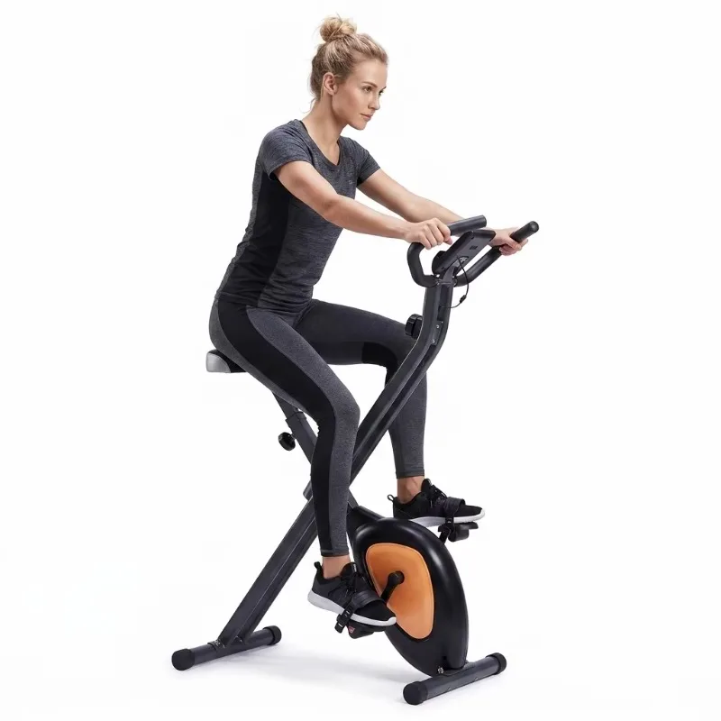 Foldable Upright Exercise Bike 8 Level Adjustable Resistance Belt Drive Indoor Stationary Bike