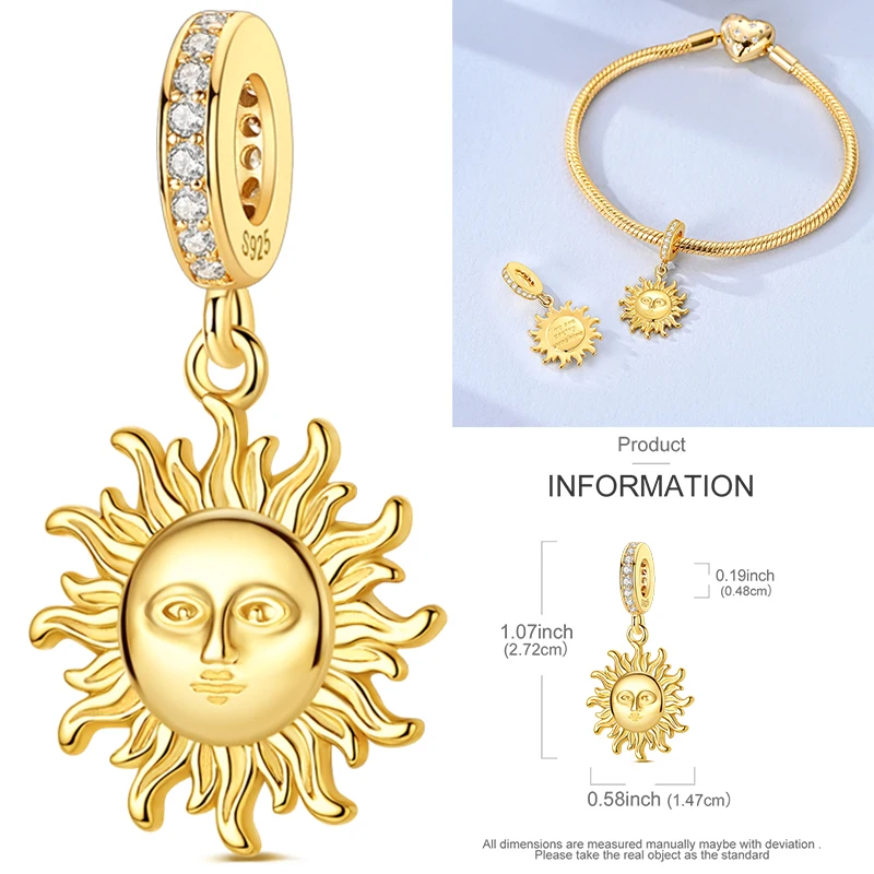 925 Sterling Silber Sonne Sternenhimmel Charms Serie Gold Sonne Sterne Mond Anhänger Passend für Armband DIY Schmuck Original Mode für Frauen – Detail 25
