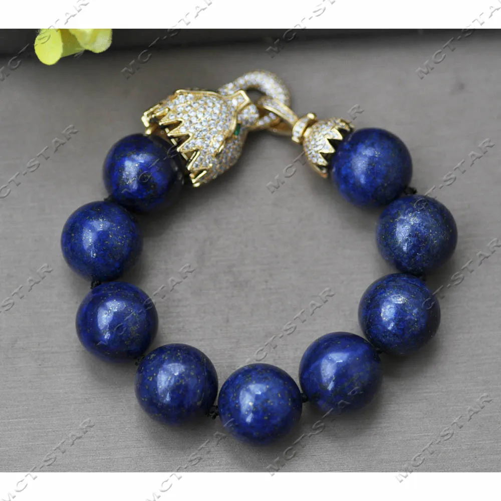 

MCT·STAR 8'' 20mm Blue Round Lapis lazuli Jaguar CZ Bracelet (Z14196)