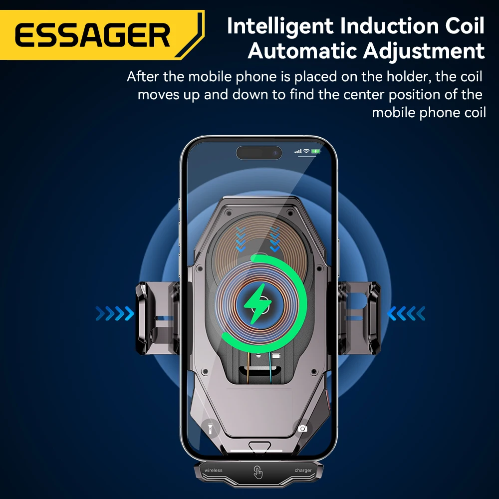 Imagem -06 - Essager 15w Car Wireless Charger 360 Rotatable Phone Holder Fast qi Charger Mobile Mount para Iphone Samsung Xiaomi Fast Charging