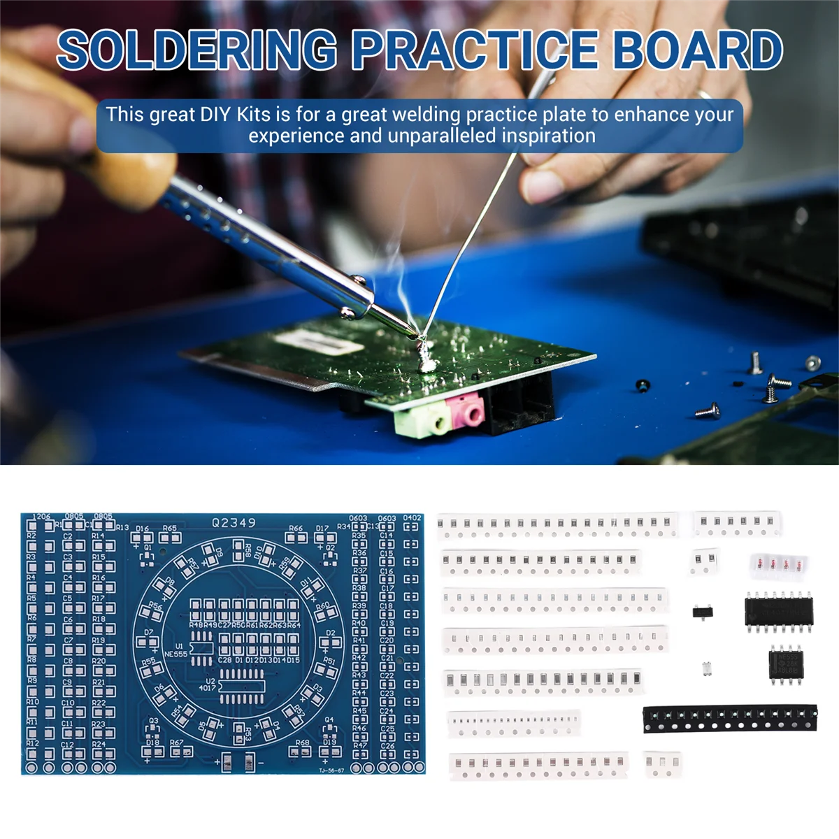 Tablero de práctica de soldadura giratoria LED SMD NE555, Kit de bricolaje, entrenamiento de habilidades de riñonera, Kit de bricolaje, traje de módulo de placa PCB electrónica