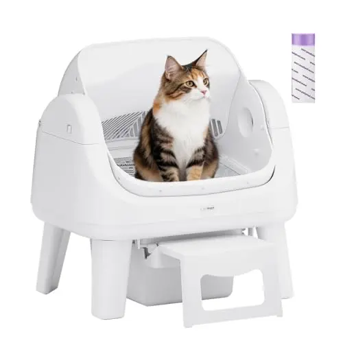 Open Top Self Cleaning Cat Litter Box, Automatic Litter Box with 7 Pairs of Safety Sensors, Anti-Pinch Protection and