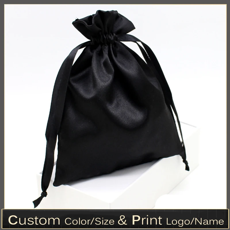 Custom Logo Gloss Satin Storage Bag Shoes Clothes Household Dust Beam Pocket Wig Hat Cosmetic Storage Bag  Wholesale 50pieces