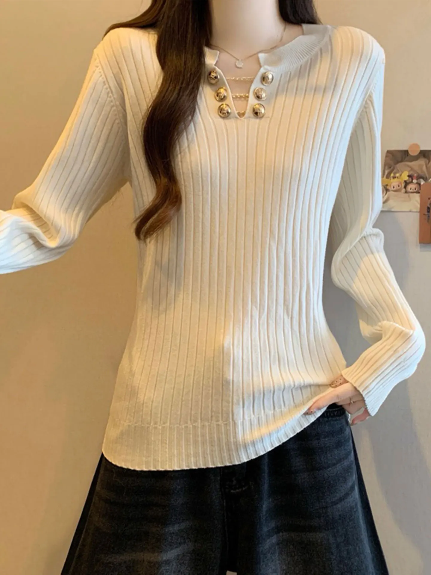 

Sli V-Ne Long Sve Knitted Top plus Size Women's Faionable Base Layer irt Sweater Trendy Casual Wear for Autumn W...