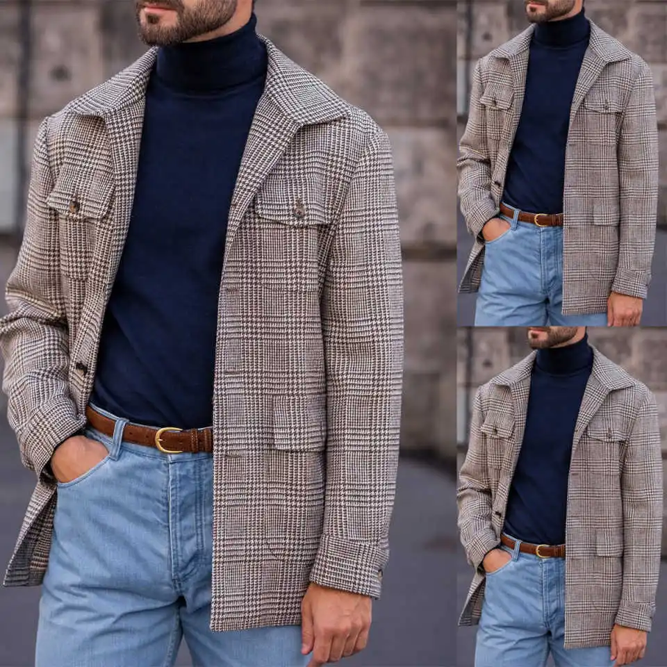 

Houndstooth Men's Suit Coat Notched Lapel Tuxedos Single Breasted Autumn Winter Groom Wear Business Party Only Blazer Customized