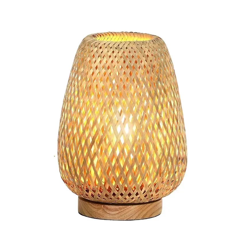 

【NEW YEAR 】Rattan Table Lamp, Wooden Nightstand Boho Bamboo Woven End Table Lamps 3 Color Temperature Options US Plug