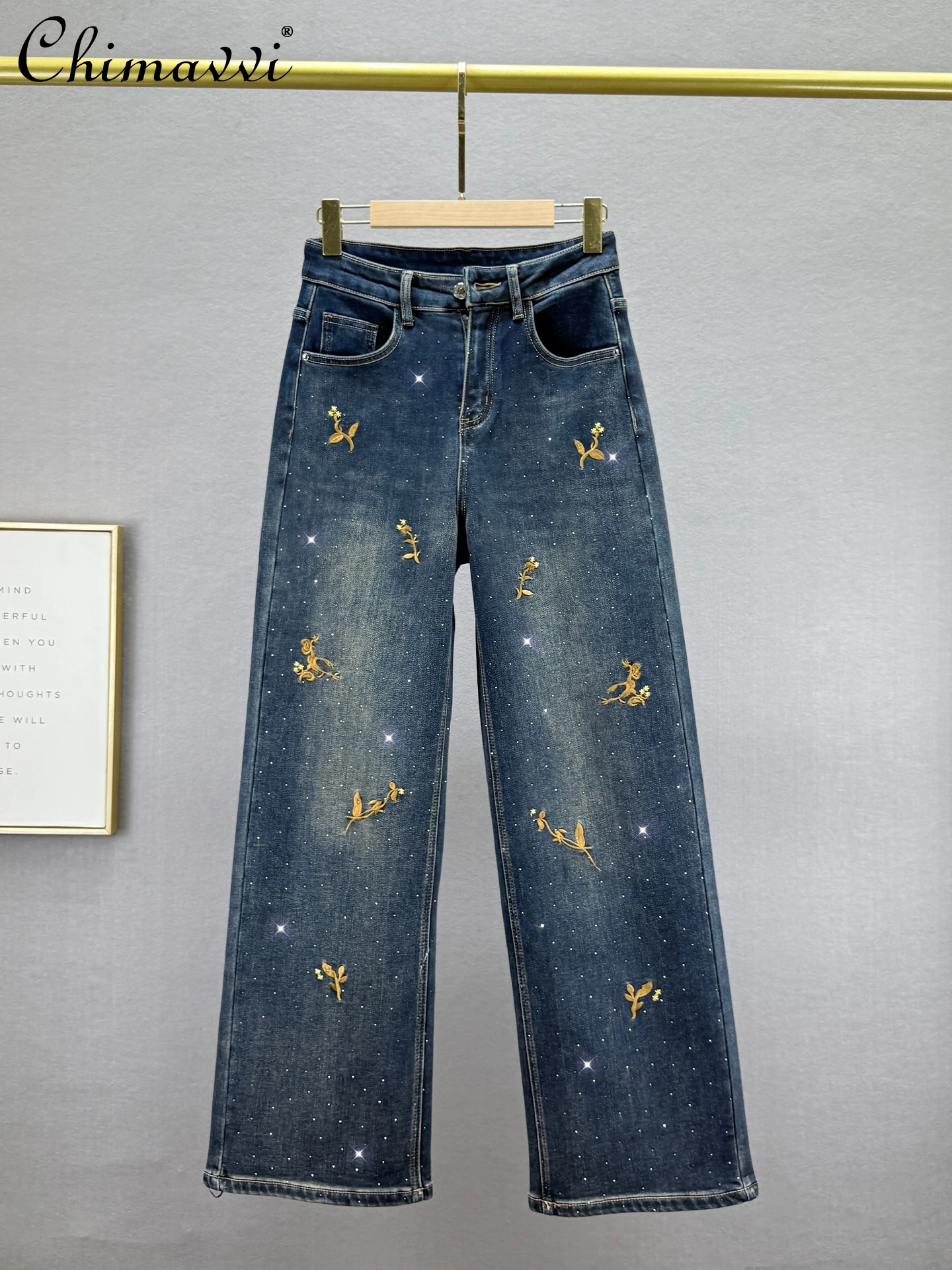 

Модные тонкие бархатные джинсовые широкие брюки, женские зимние новые свободные тонкие брюки с высокой талией в стиле ретро, расширенные брюки со стразами