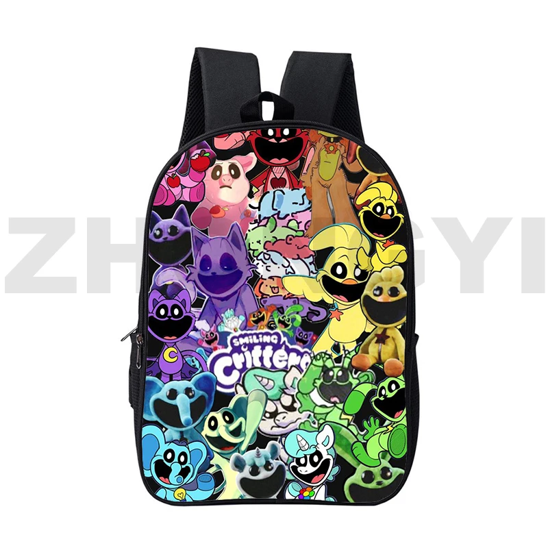 

Funny Game Smiling Critters School Backpack for Teenager Students 3D Vintage Children Bookbag 16 Inch Large Capacity Urban Bags