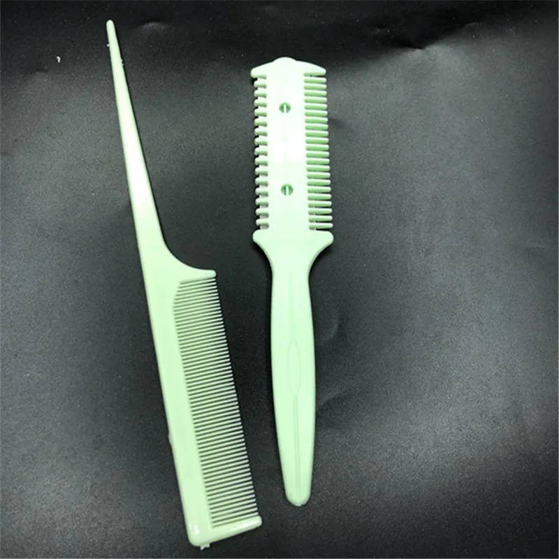 2PCS/Set Double Sided Knife Hair Cutting Comb+pointed Tail Comb Set Hair Cutting Knife Hair Bangs Thinning Device Pet Comb