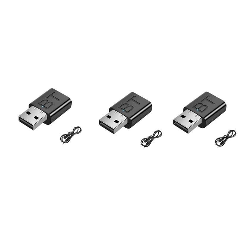 3 unidades 2 em 1 USB Bluetooth 5.0 receptor de áudio transmissor adaptador USB Bluetooth com cabo de áudio de 3,5 mm Plug And Play