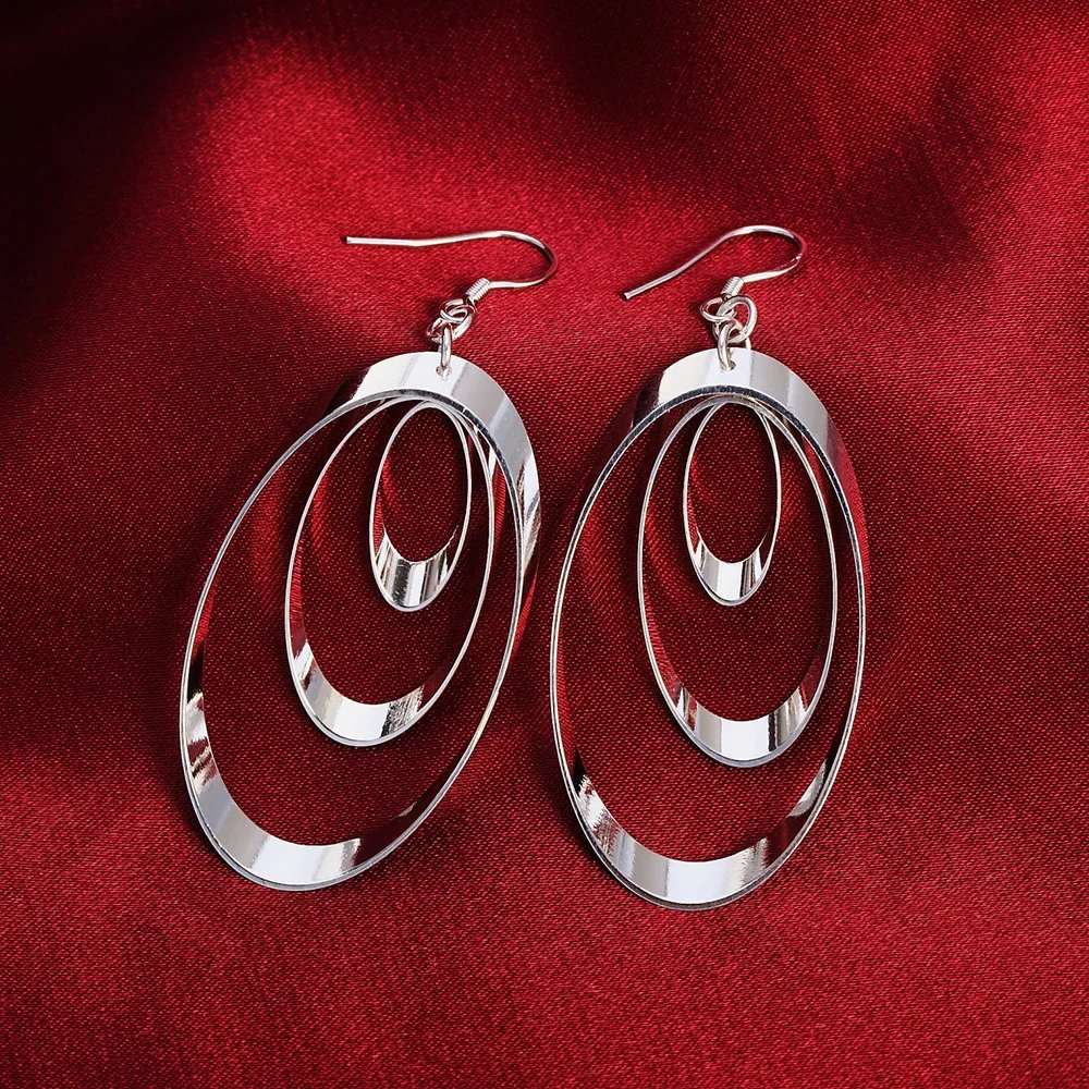 

Classic luxury 925 Sterling Silver Earrings for Woman fashion lady Jewelry elegant Three Circle Drop earrings Christmas Gifts