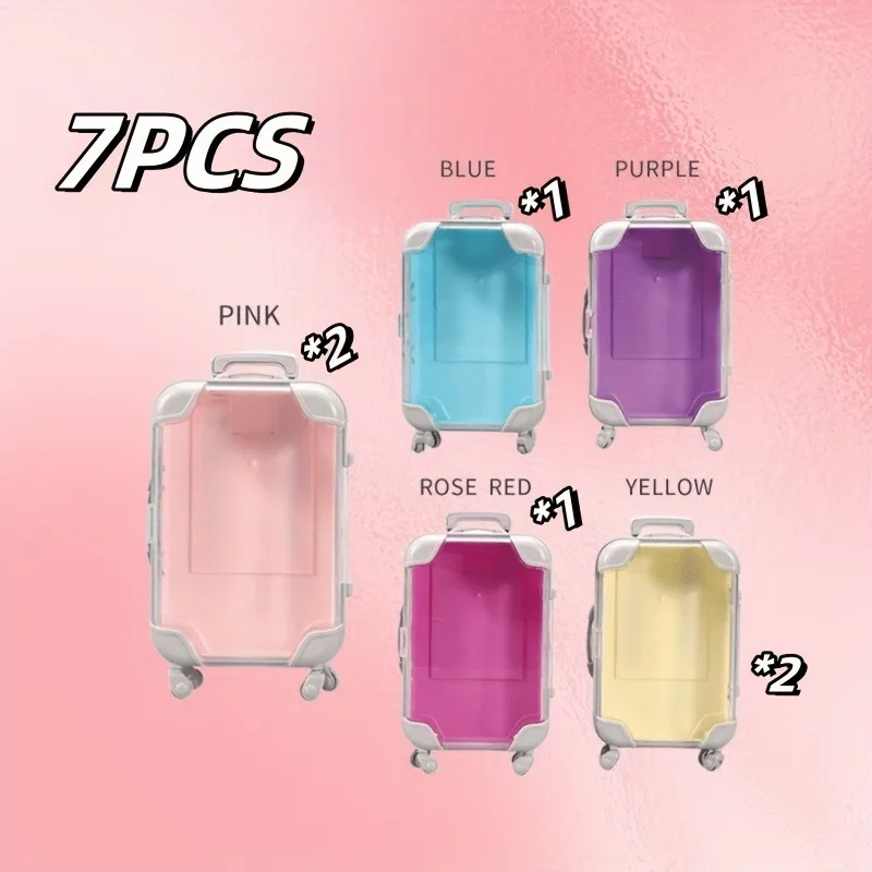 7pc Mini transparent Suitcase Candy Party Storage Box Small Items Travel False Eyelashes Jewelry Display Simulation Trolley Case