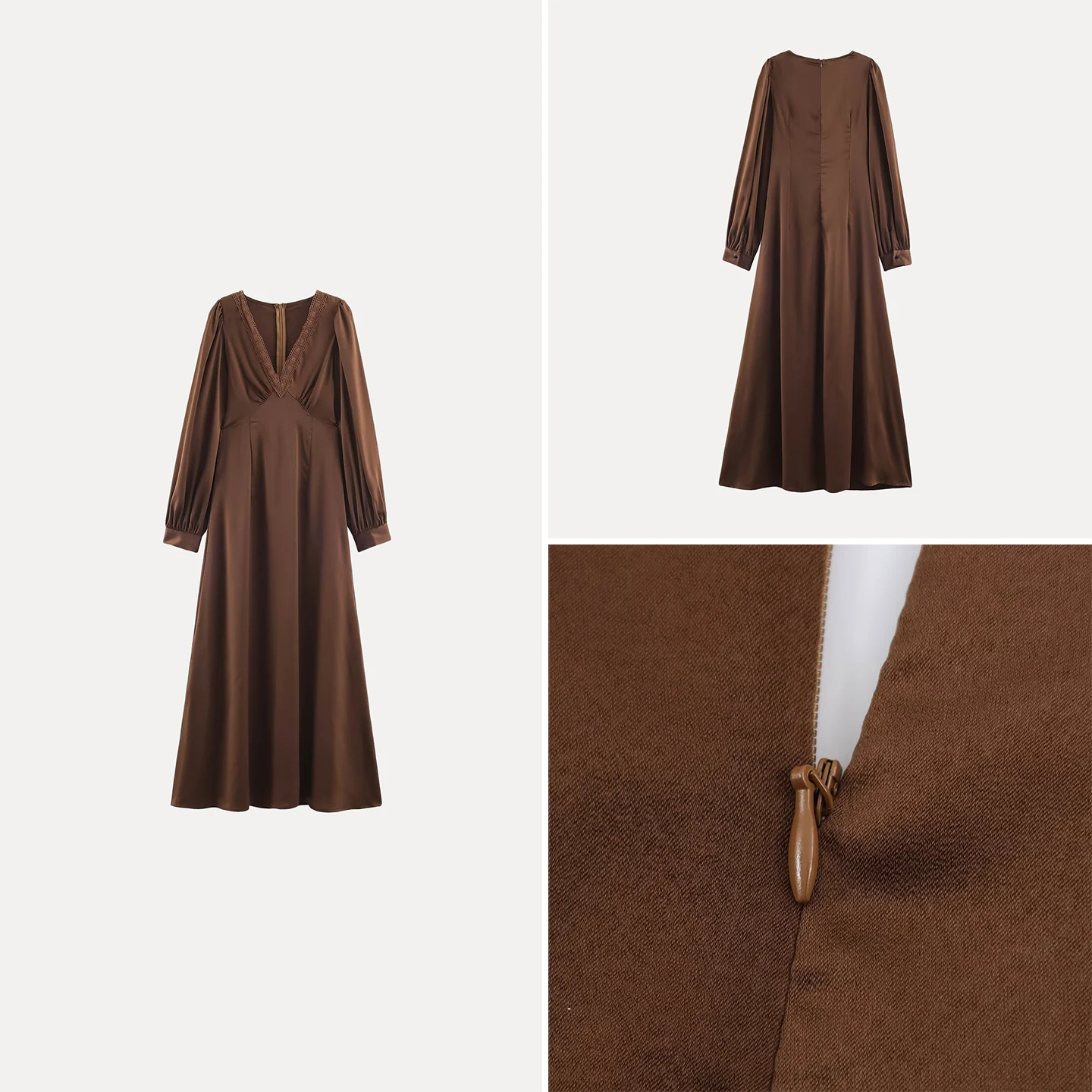 Fashionable V-neck Lace Splicing Long Sleeve Dress Women's Autumn New Style Elegant Atmosphere Floral Lace Trim Dress