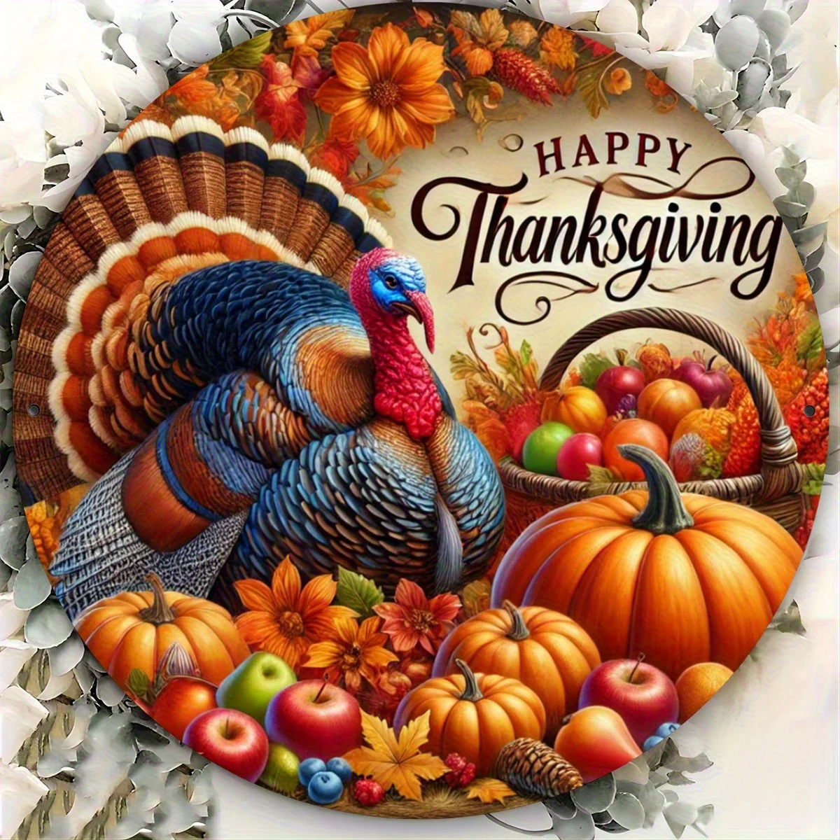 1pc 7 87 X 7 87 Inch 2D Flat Print 1pc Farmhouse Metal Sign 1pc Farmhouse Round Metal Sign 2D Thanksgiving Turkey