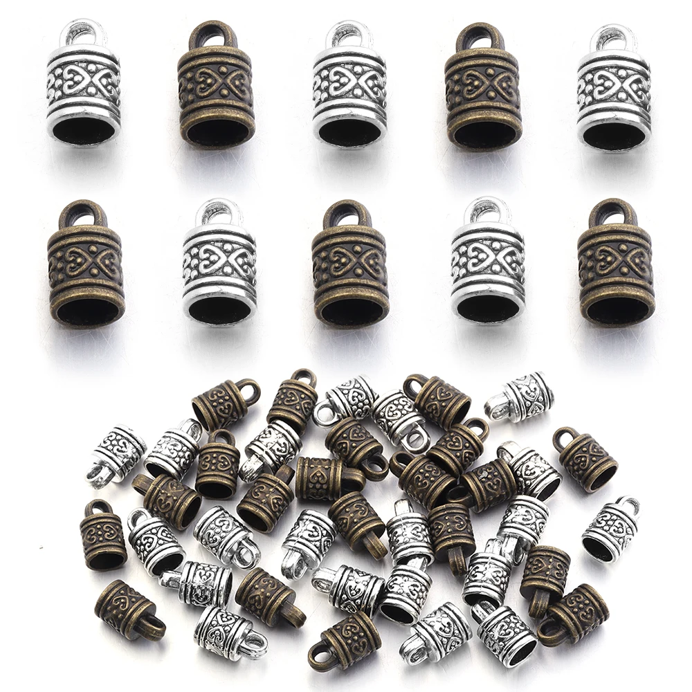 10 Stück Metall Crimp Endkappen 10x16mm Vintage Quaste Lederband Ende Perlenschnalle für DIY Schmuckherstellung Armband Halskette Zubehör