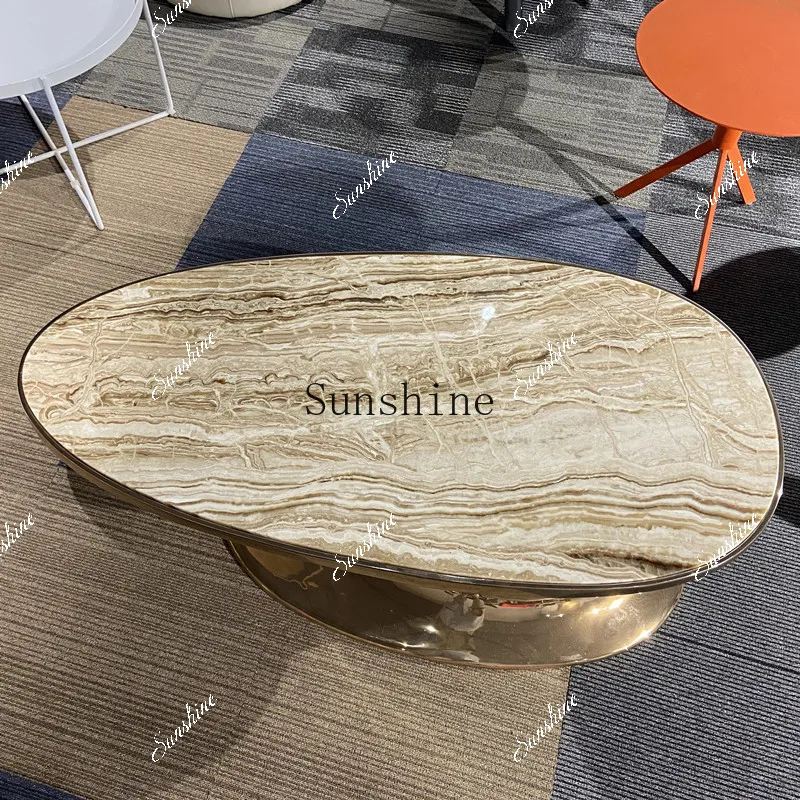 

Nordic furniture FRP marble duck tongue coffee table modern oval reception negotiation tableP
