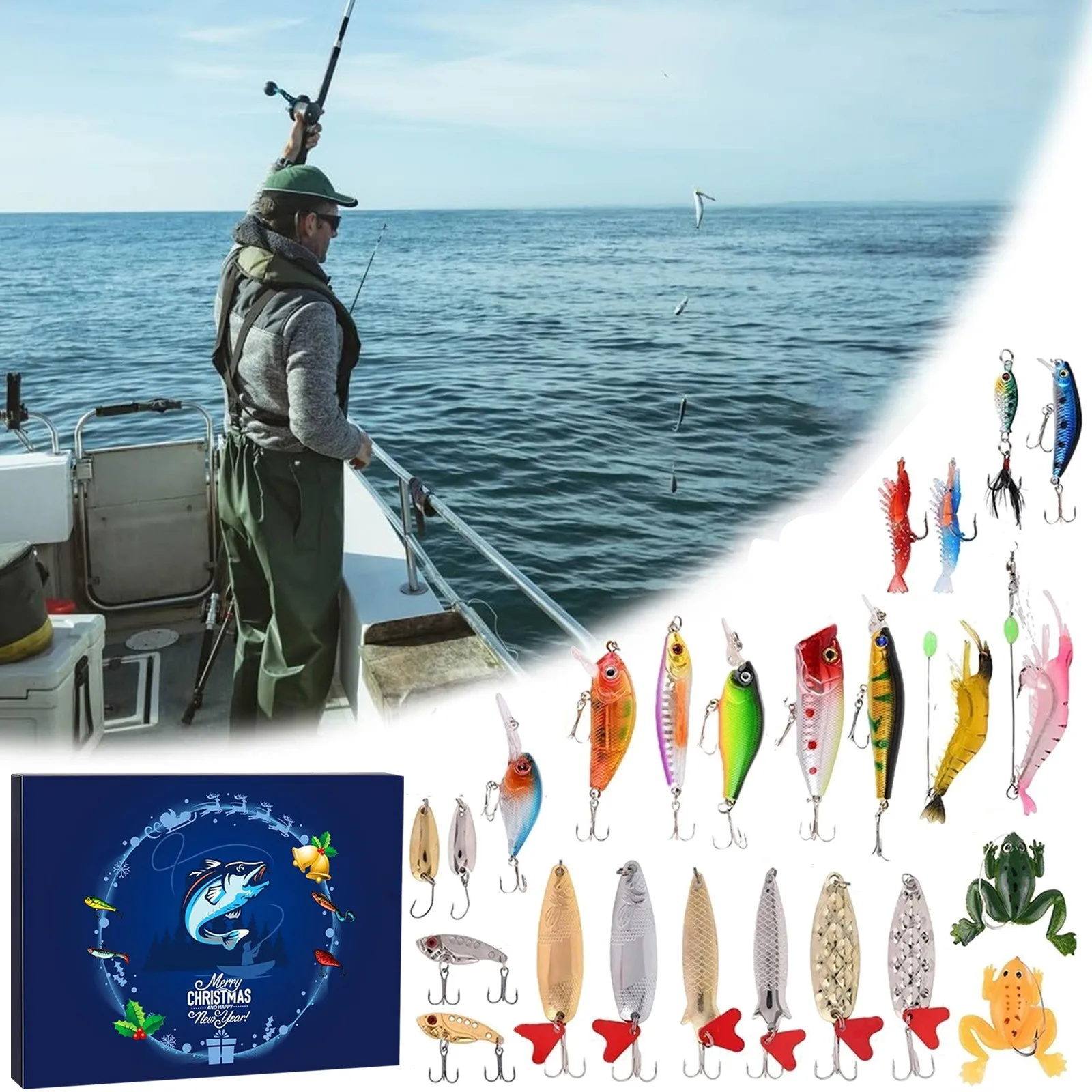 

Christmas Decoration Fishing Lure Countdown Calendar 24 Days Fishing Lures Set Advent Calendar Adult 2024 for Birthday Gift