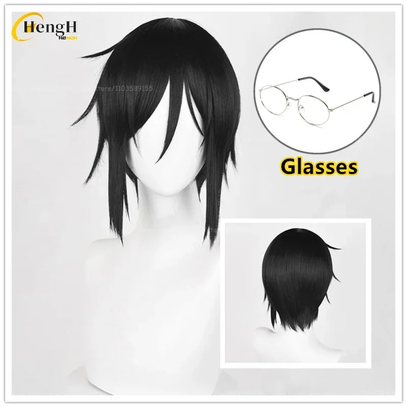 

In Stock Synthetic Wig Anime Sebastian Michaelis Short 32cm Black Cosplay Wig And Glasses Heat Resistant Hair Party Unisex Wigs