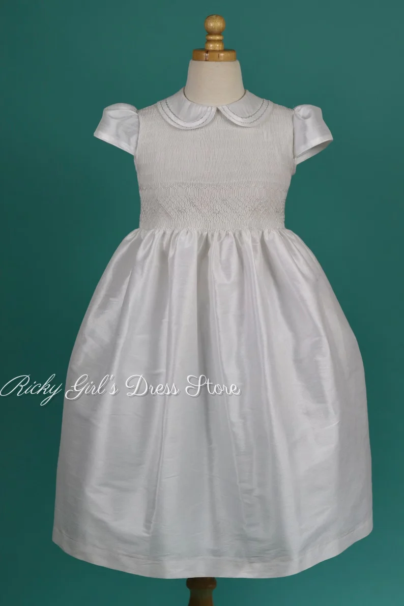 Elegant White Short Sleeve Flower Girl Dress For Formal Party Communion Dress Wedding Ceremonies Formal Receptions Parties