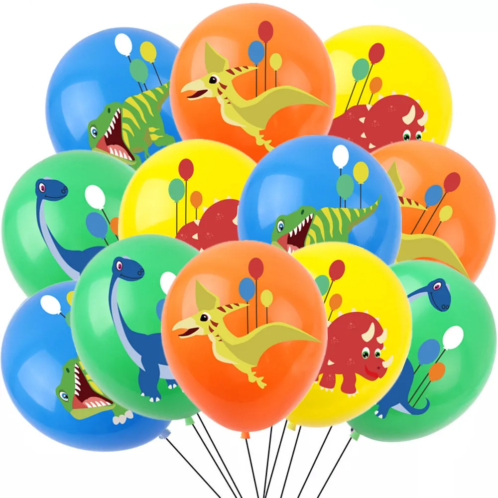 12Pcs 12inch Dinosaur Colorful Latex Balloons Jungle Wild Animal Party Decorations Birthday Balloon Baby Shower Air Balls Globos