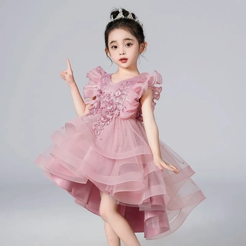 4Color Children's Breathable Dress Girls' Light Luxury Evening Dress Kids' Spring/Summer Birthday Princess Dress For Gift LJ682