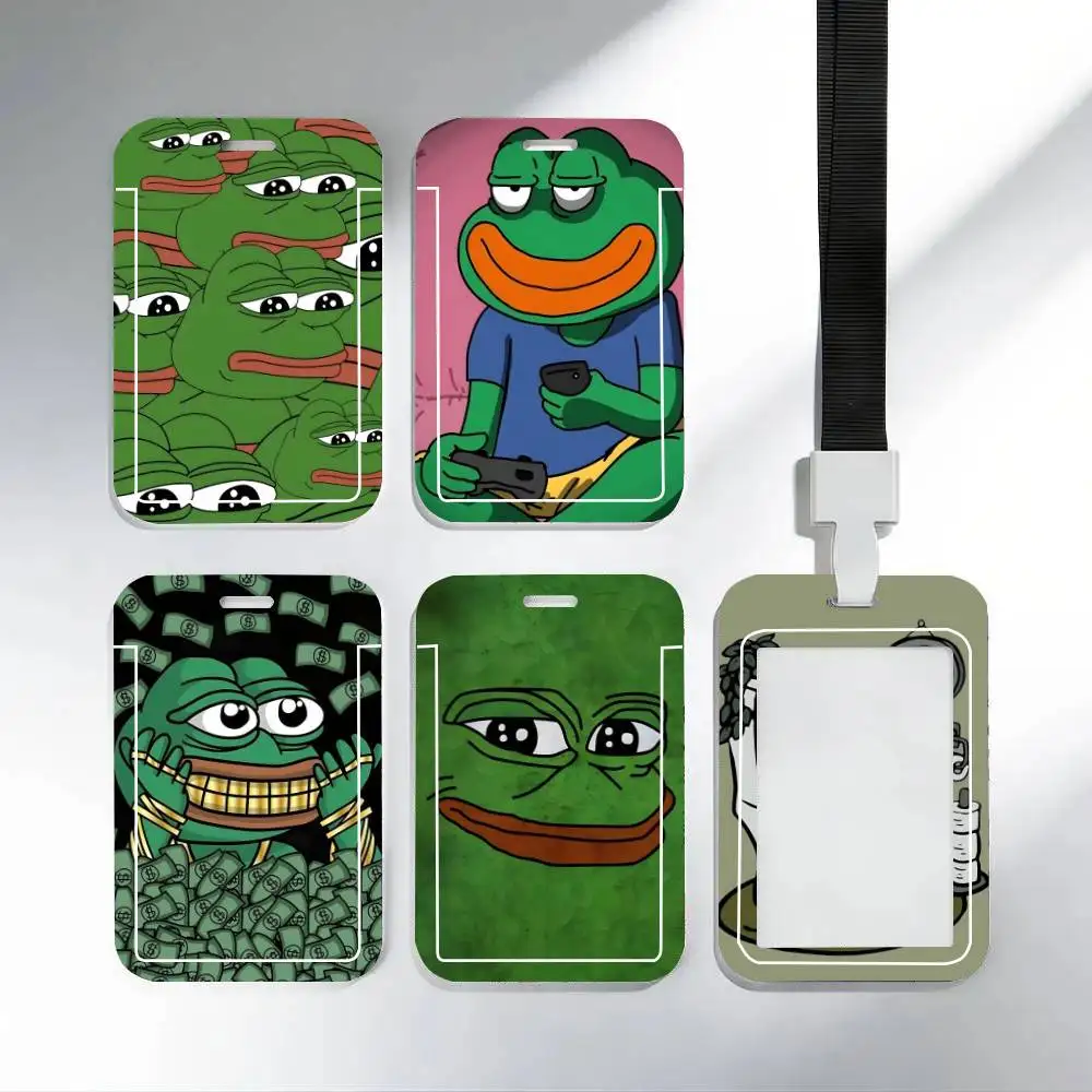 Cartoon P-Pepe the Frog funny   ID Card Holder Neck Strap Pendant Door Badge Holder Lanyards Keychain Work Credential Case Gift