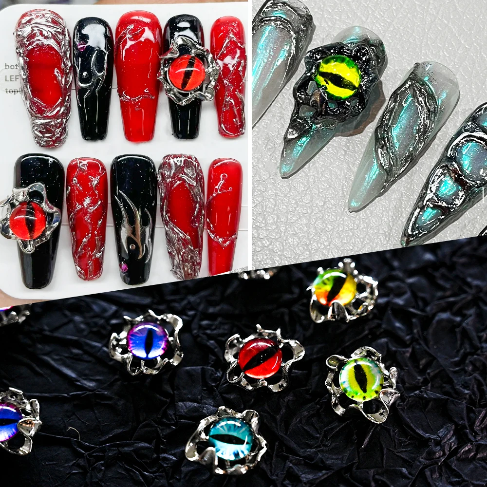 10 adet 3D Evil cadılar bayramı göz tırnak Charms 3D alaşım Vintage tırnak taşlar Punk takı Glitter akrilik DIY Nail Art aksesuarları