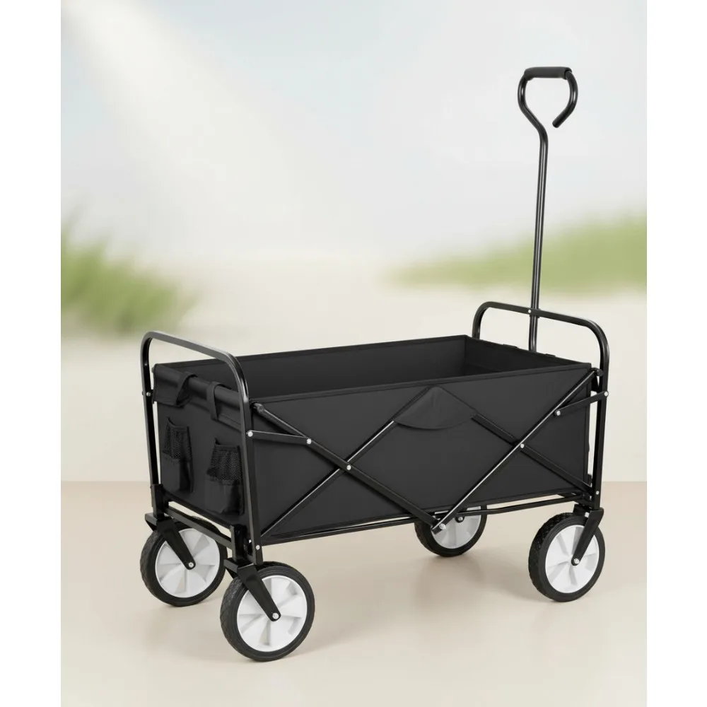 

Folding Garden Cart with 360° Wheels & Adjustable Handle, 220lbs Capacity for Outdoor Camping Gardening