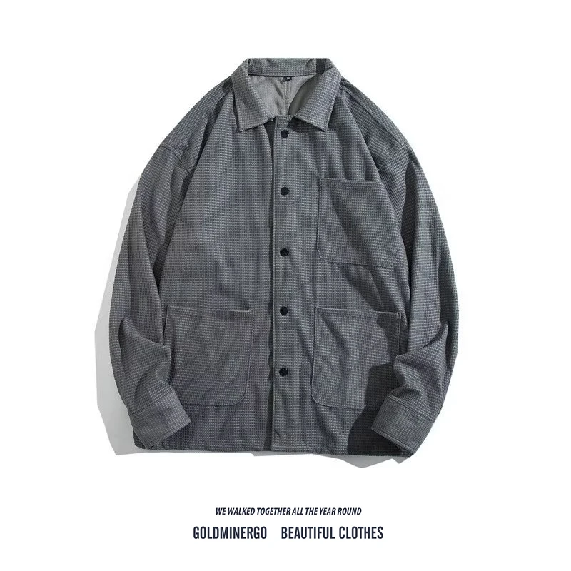 

Loose Casual Long Sve Men's irt Jaet Pure Color Design Multi ket Open Cardigan Outerwear Polyester Fiber No Brand