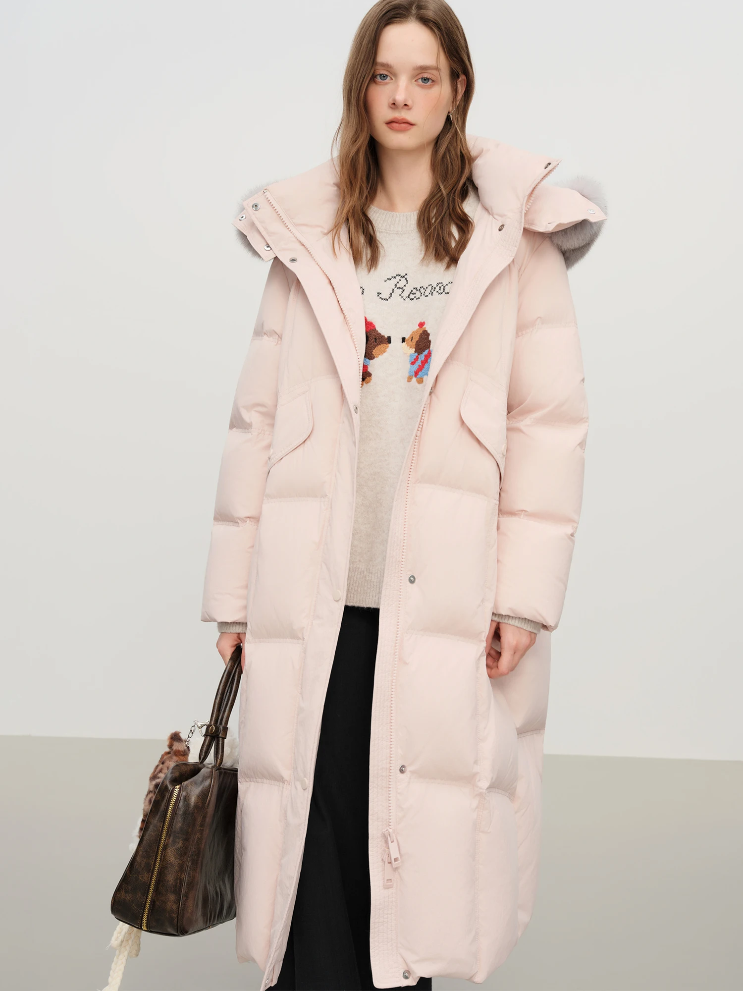 Fsle inverno plus size longo para baixo casaco com gola de pele de raposa do falso inverno 2025 nova jaqueta parkas quente multi cores disponíveis