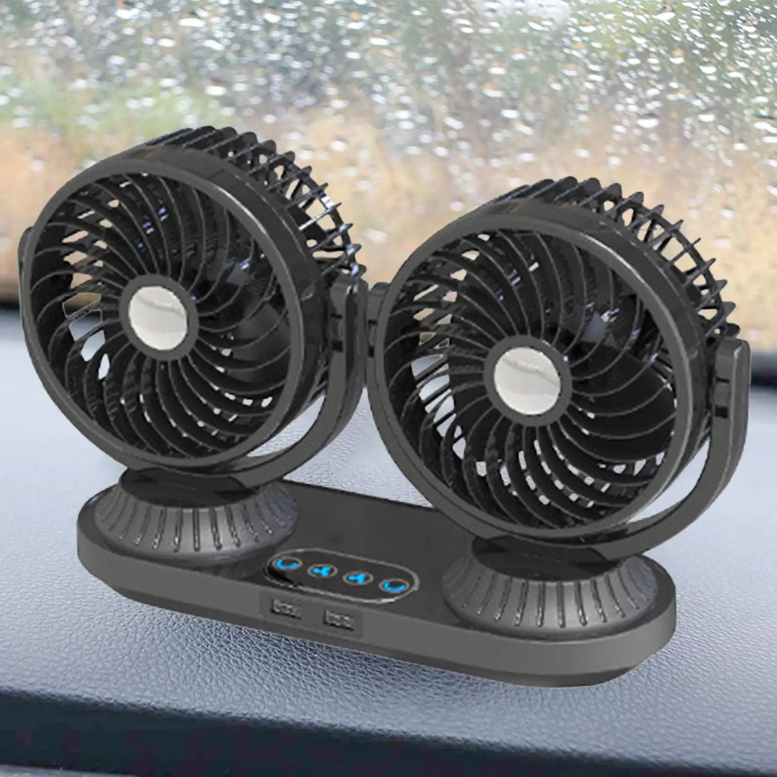 Heads Car Fan for 12V 24V Vehicles 3 Speeds Adjustable Electric 180 up and Down Adjustment 360 Rotatable Auto Cooling Fan