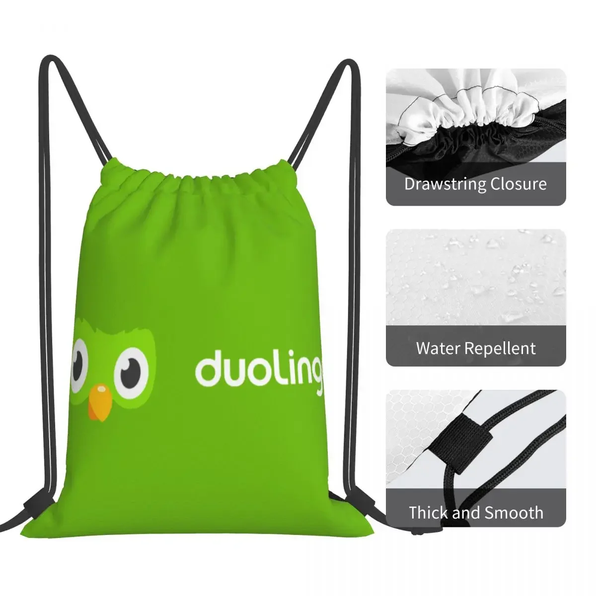 Duolingo Coruja Duo 1 Mochilas Portáteis, Sacos De Cordão, Pacote De Bolso, Bolsa De Esportes, Bookbag para Homem e Mulher, Moda Escolar