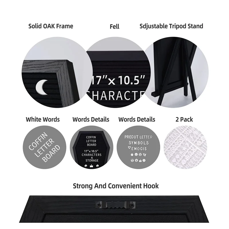 

ABTS-1Set Black Felt Letter Board Gothic Message Board With 340 White Changeable Characters