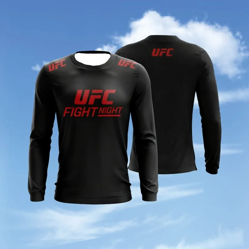 

MOTO-Мужская модная спортивная одежда UFC, футболка с длинными рукавами, рубашка для фитнеса и бега, черный топ