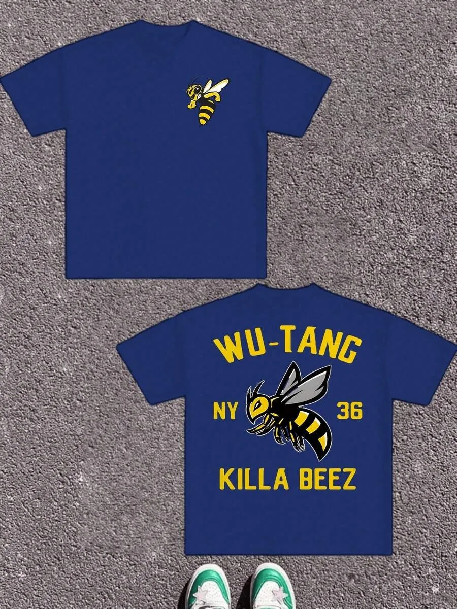 WuTang Clan Bee T-shirt Men's Women Short Sleeve Oversized Streetwear Cotton Tee Short Sleeve Crew Neck Double Sided Printed Tee