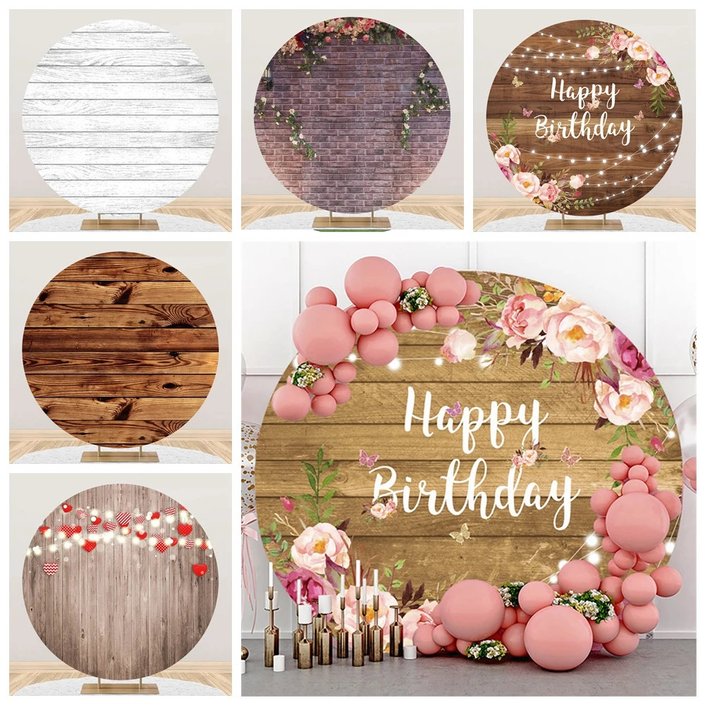 

Brown Wood Wall Texture Backdrops Round Elasticity Backdrop Circle Baby Shower Birthday Wedding Party Photography Background