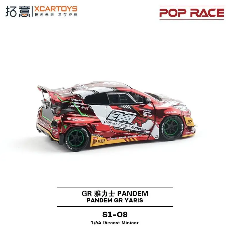 Xcartoys POPRACE 1:64 Toyota Yaris EVA Czerwony Chromowany Model Samochodu ze Stopu Metali S1-08 Kolekcjonerski Prezent dla Chłopców