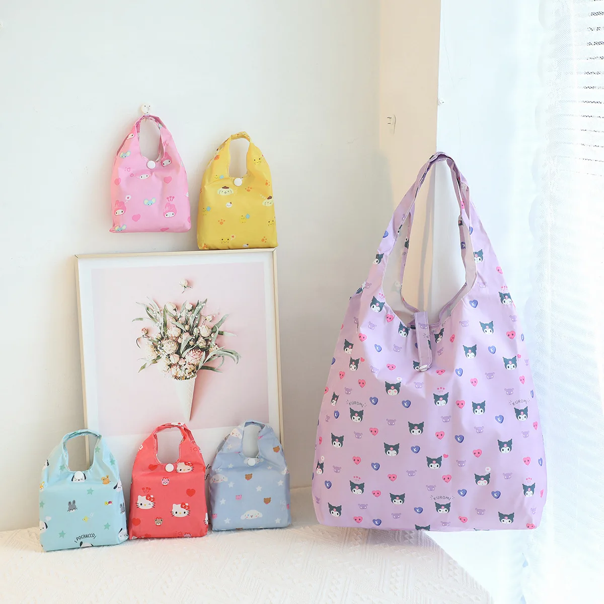 

Многоразовые сумки для покупок Sanrio Hello Kitty Kuromi, складные экологичные сумки для покупок с мультяшным рисунком Cinnamoroll 210D, сумки-тоут.