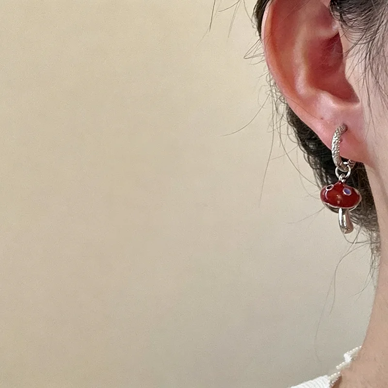 Vintage Creativity Oil-Drop Redwine Beads Mushroom Pendant Earrings for Women Fashion Accessories Charm Jewelry Party Gift view 5