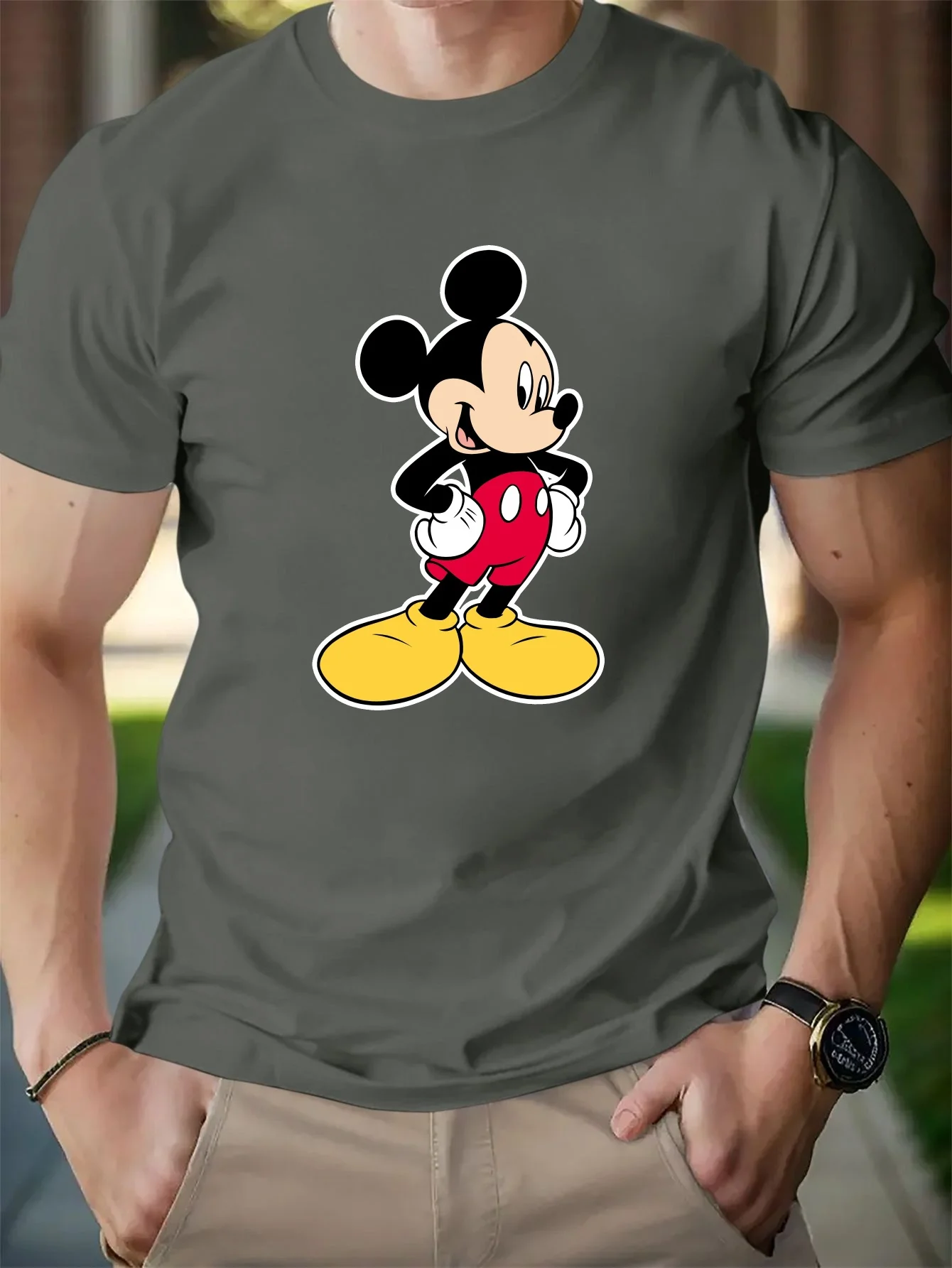 Disney T-Shirts Happy Mickey Mouse Printed Men'sCotton T-shirt Cool Casual Fitting Bottoming Versatile Spring Summer Top Clothes