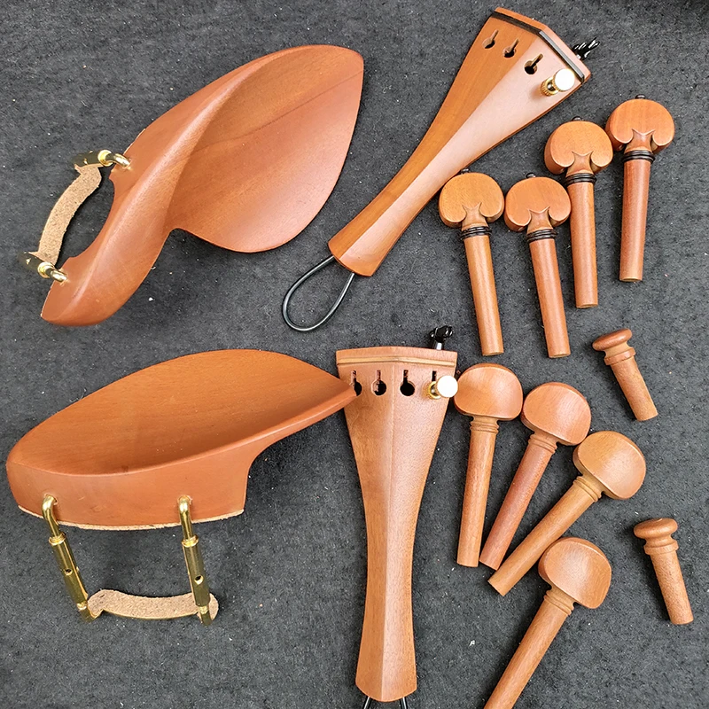 1 Set Violin Parts Pegs,Tail piece Gut Chin rest With Clamp Finetuner 4/4 Violin Accessories Jujube Wood