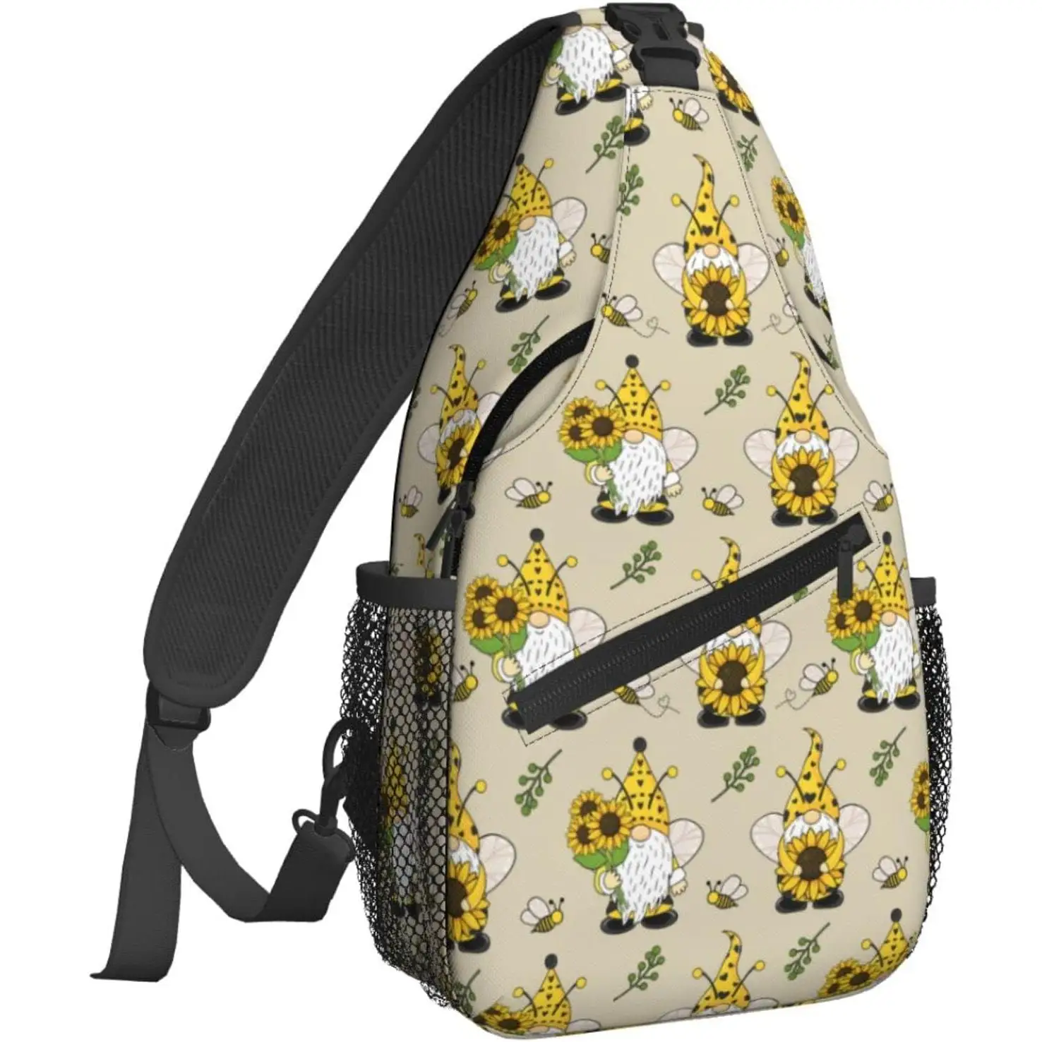 

Рюкзак на слинге Famame Gnomes Bees And Sunflowers, нагрудная сумка через плечо, сумка через плечо, велосипедный рюкзак для путешествий и пешего туризма для мужчин и женщин