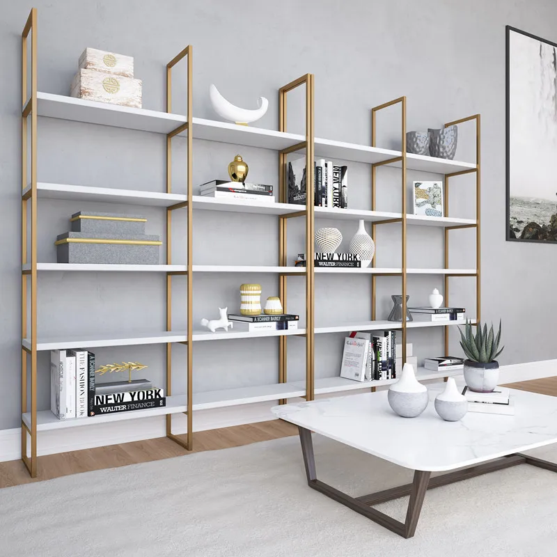 Solid wood wrought iron shelves, home living room multi-layer storage display shelves, office floor shelves against the wall