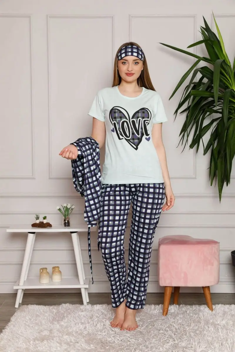 Moda line mujer 100 algodón 3 piezas bata pijama traje