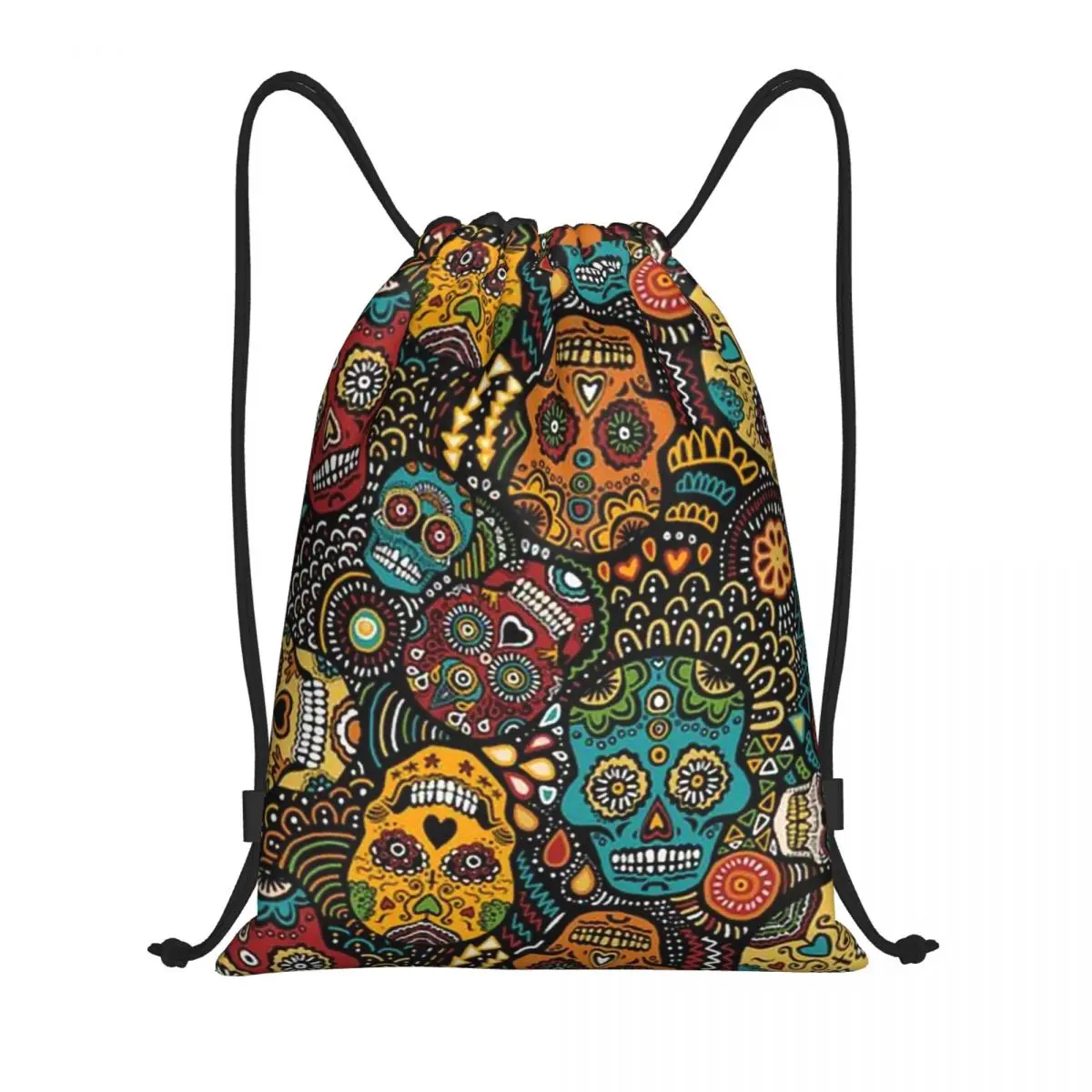 Day Of The Dead Sugar Skull zaino con coulisse donna uomo palestra Sport Sackpack pieghevole Halloween borsa da allenamento cattolica